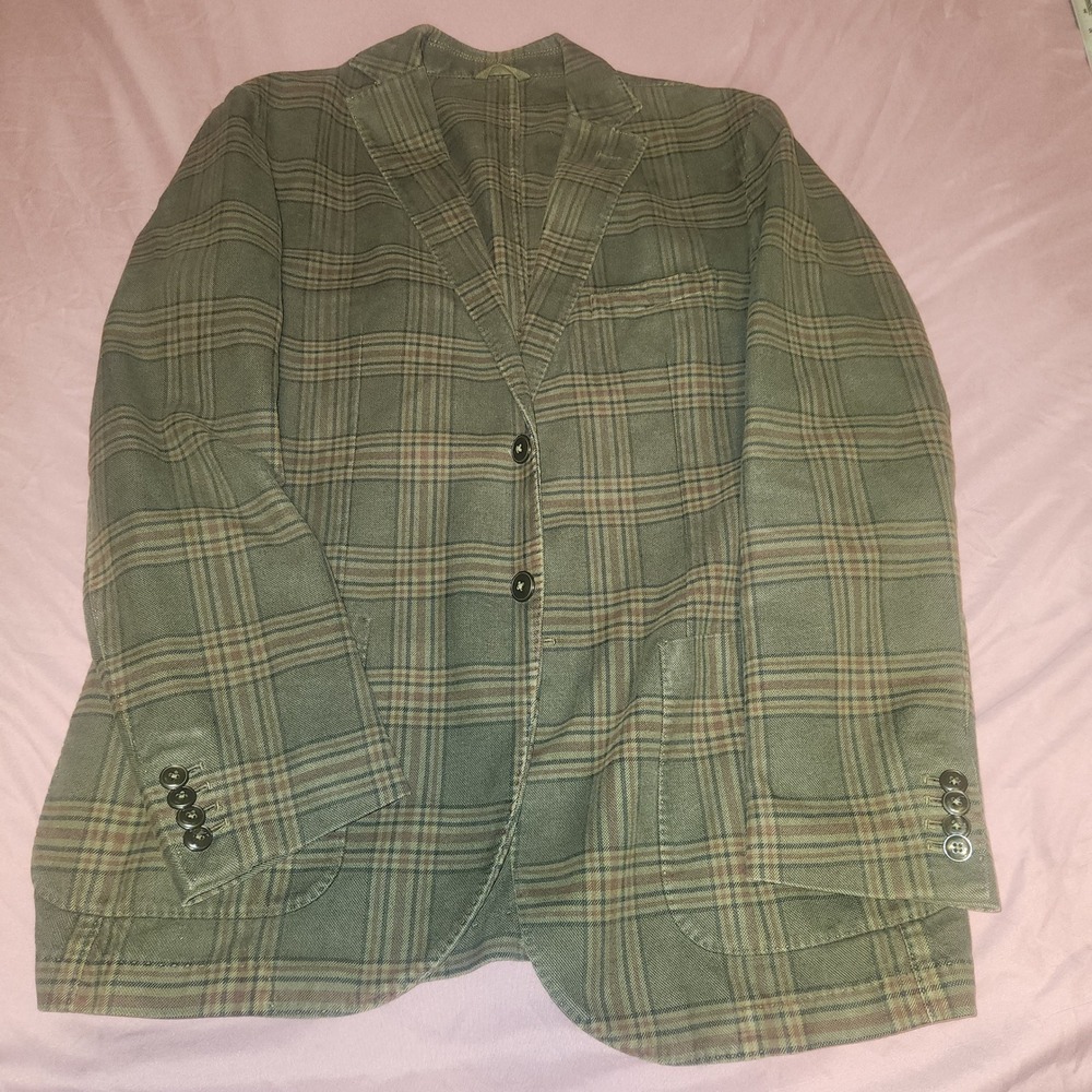 L.B.M. 1911 Tailored Slim Fit Plaid Cotton Blazer Sport Coat Mens 40R US